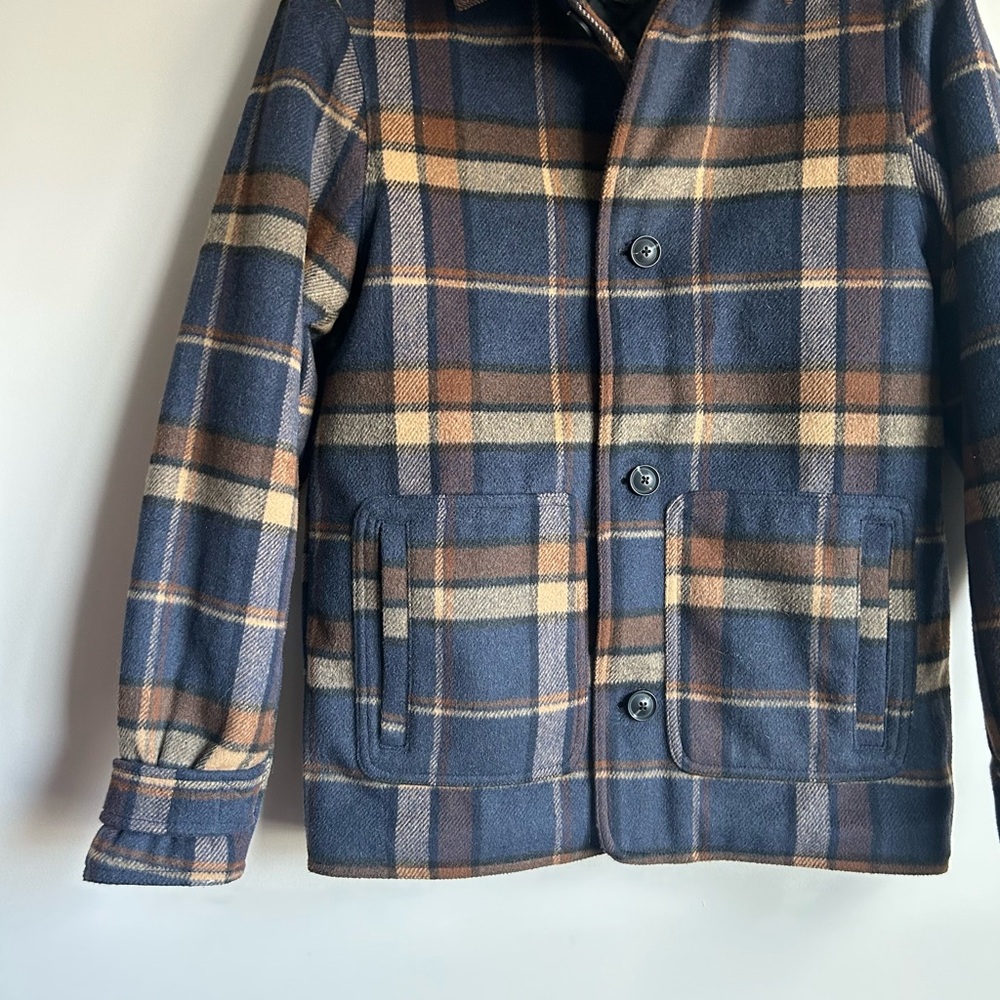 Banana Republic Factory Corduroy Collar Plaid Jacket Mens S Navy Brown - Picture 4 of 5